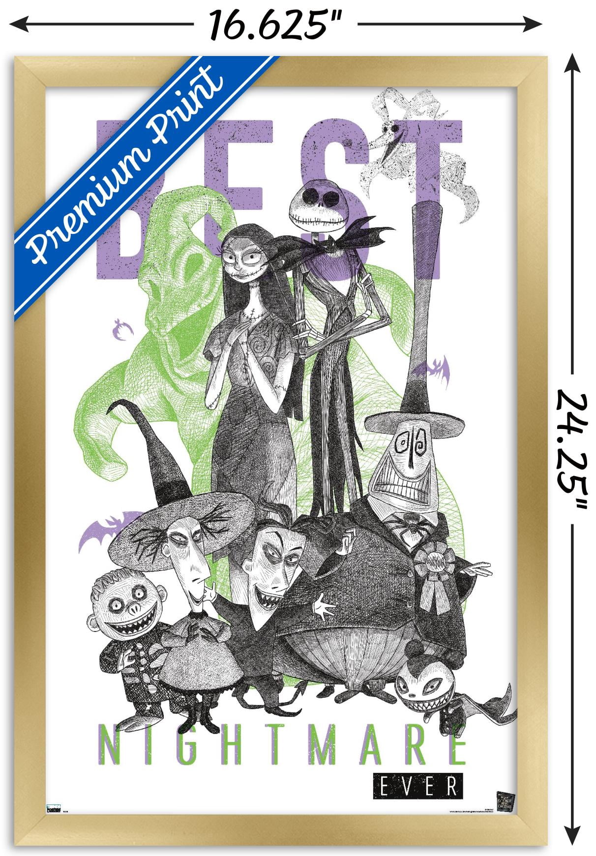 Disney Tim Burton's The Nightmare Before Christmas - Group Sketch Wall Poster, 14.725" x 22.375", Framed