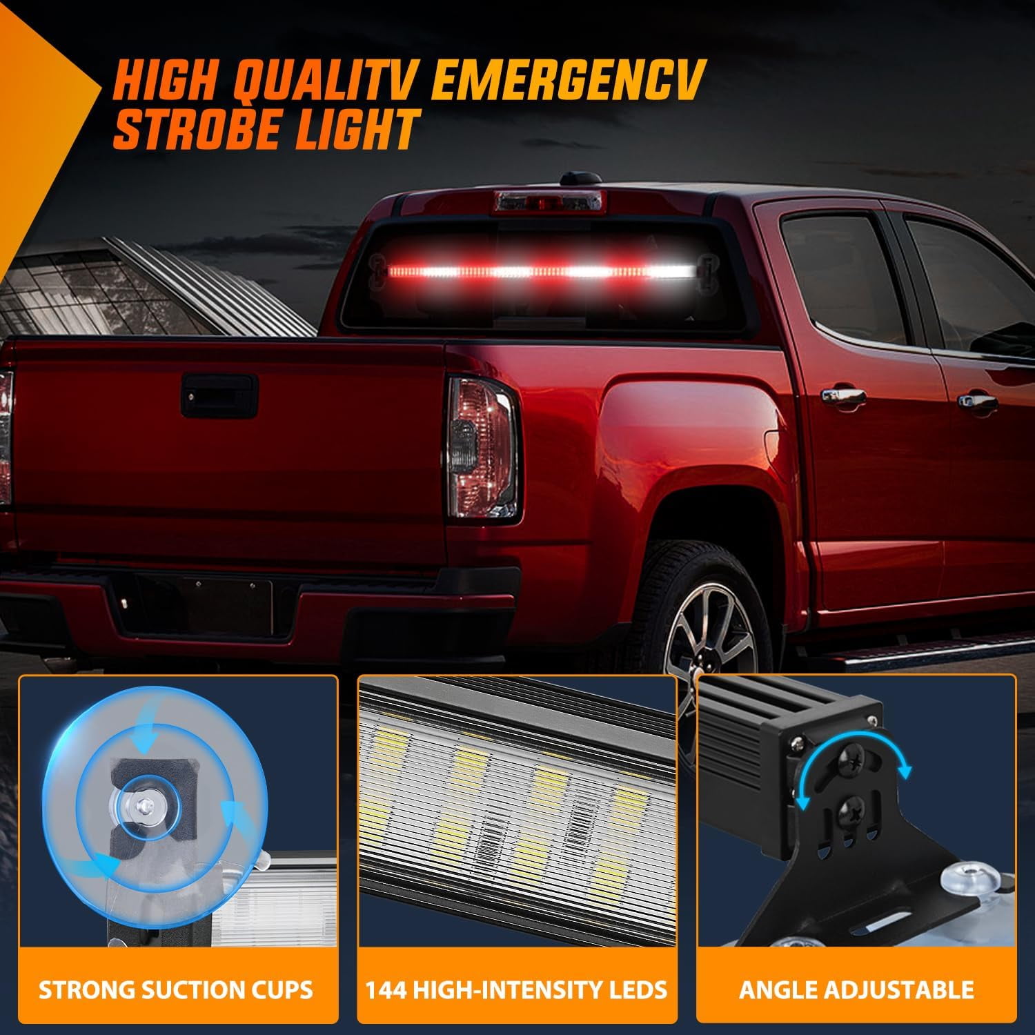 Nilight 144LED Traffic Advisor Strobe Light Bar with Red White Emergency Warning Lights Hazard Interior Front/Rear Windshield Flashing