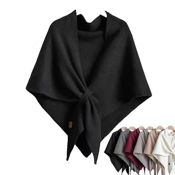 Shawl Wraps for Women , Solid Color Korean Style Scarf Knotted Shoulder Wrap Cardigan Knitted Comfortable Sweater Shawl for Women Gifts(Black)