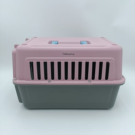 VidiSenseVue Kennels for household pets Hard Plastic Travel Pet Carrier Crate with Metal Door, Pink and Gray