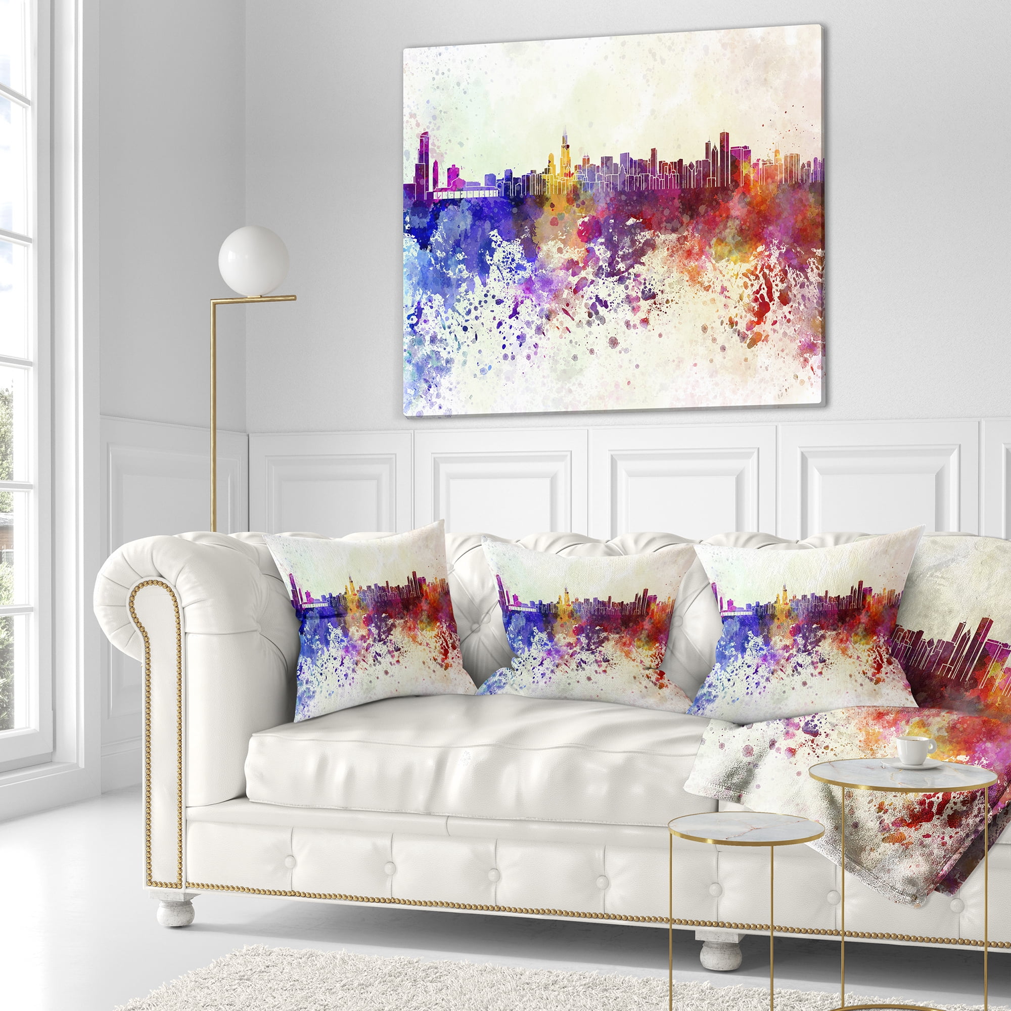 Designart Chicago Skyline - Cityscape Throw Pillow - 16x16