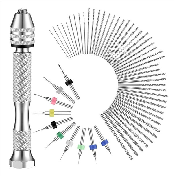 Juego de 57 Brocas Manuales para Tallado Artesanal, Mini Brocas Helicoidales y Mini Brocas PCB para Joyería DIY de Plata.