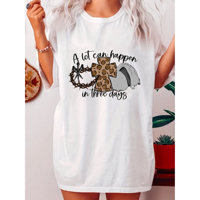 Women'S Casual Red T-Shirt with Playful Bunny & Egg Design - Soft Fabric, Round Neck, Short Sleeve, Perfect Easter Gift, All-Season Wear, Festive Gift Item|Playful Graphic Tee|Comfortable Fit, Bunny