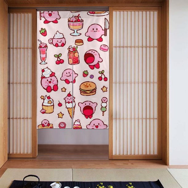 Cortina de puerta semiopaca con patrón de patchwork de dos piezas Star Kirby, cortinas opacas decorativas para dormitorio, sala de estar, decoración de habitación de niños, 34 x 56 pulgadas, tamaño