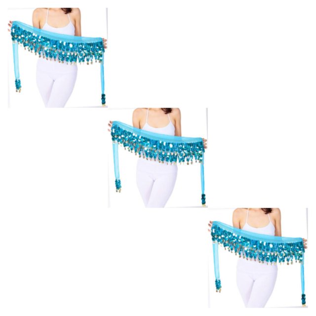 Jumpingount Bufanda de cadera con lentejuelas de moneda firme y sonido nítido para danza del vientre bufanda de cadera azul ácido Type1 NO1