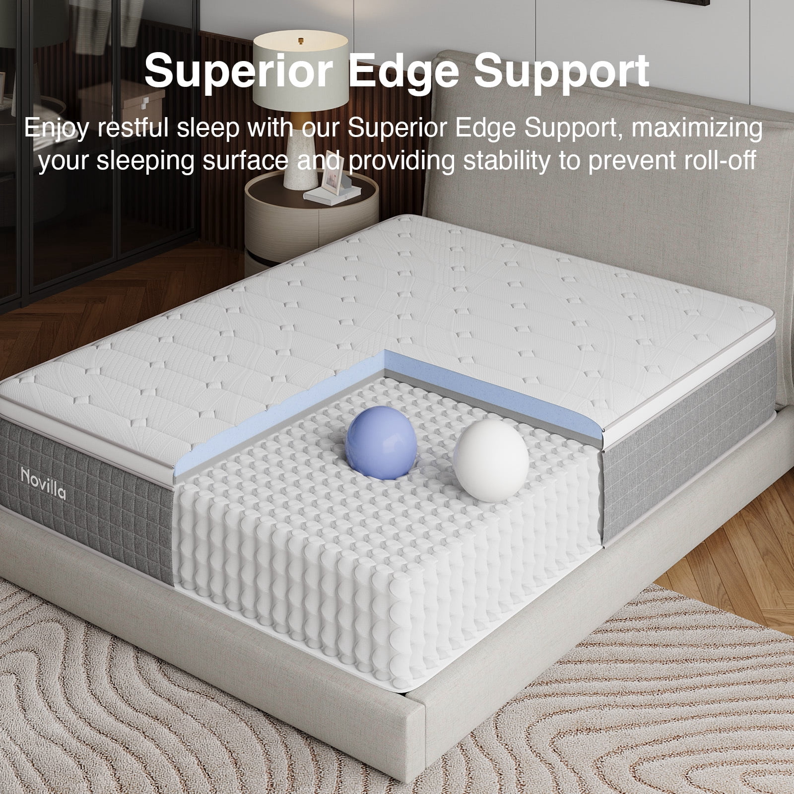 Novilla 14 Inch Queen Size Mattress,Hybrid Queen Mattress with Gel Memory Foam, Cool-to-Touch Nylon Blend & Individually Wrapped Coils for Adaptive Body Support & Motion Isolation
