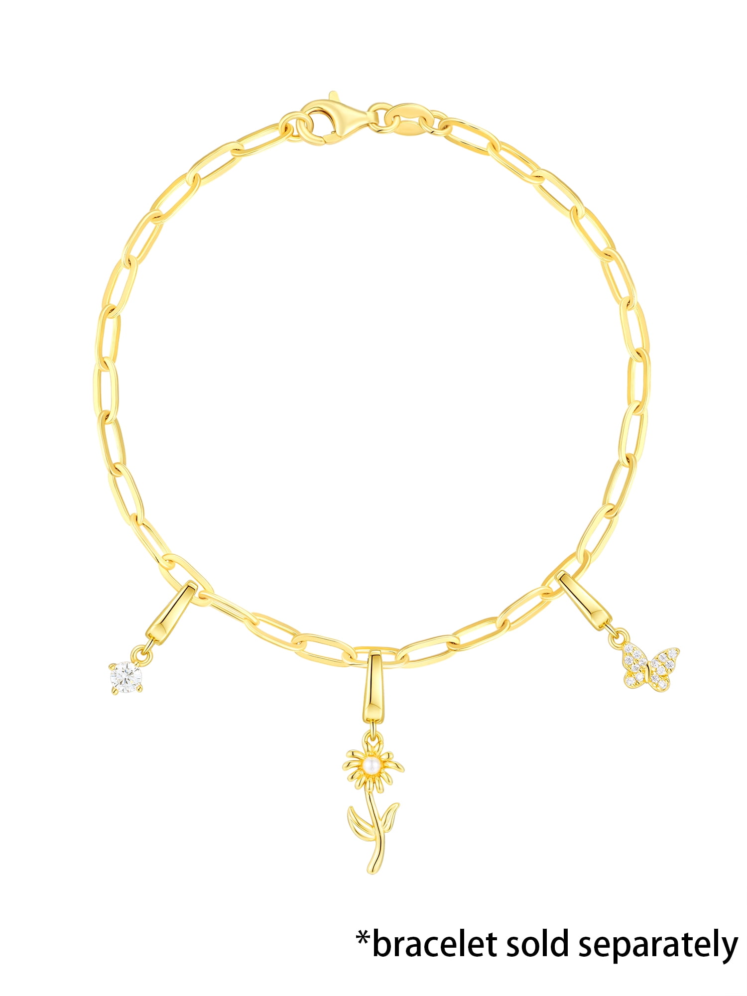Brilliance Fine Jewelry Simulated Diamonds Flower Charm Set in 14KT Gold Plated Sterling Silver