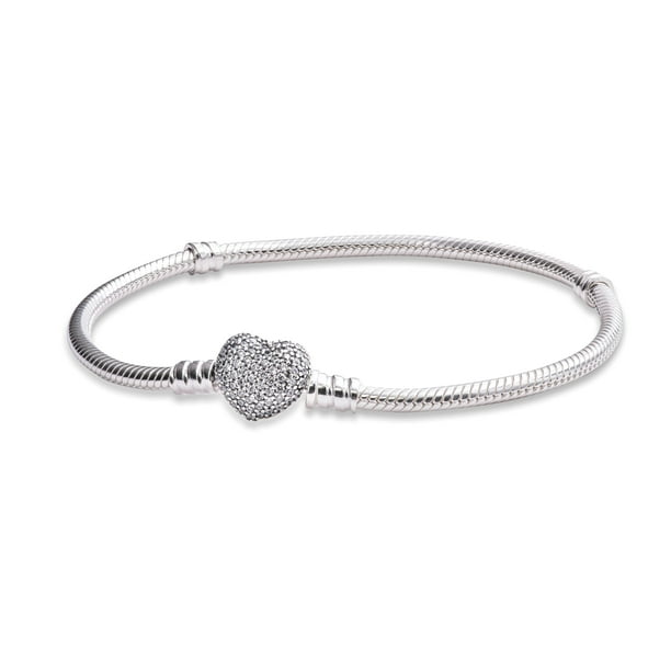 Pandora Moments Women's Silver Snake Chain Charm with Pave Heart Clasp Walmart.com