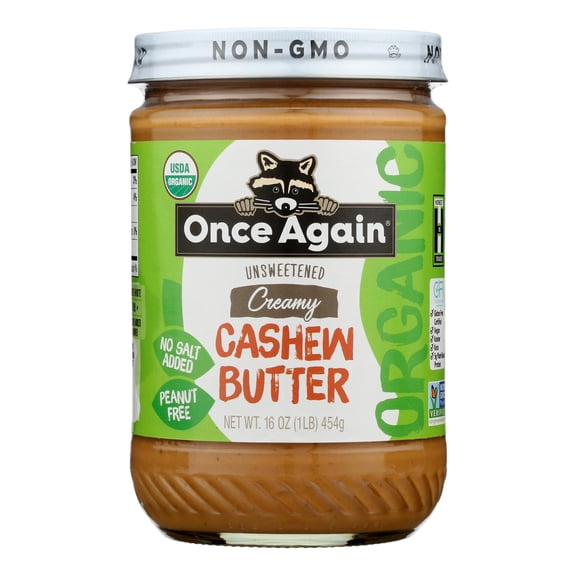 ONCE AGAIN - Creamy Unsweetened Cashew Butter - 16 Oz, Case of 6