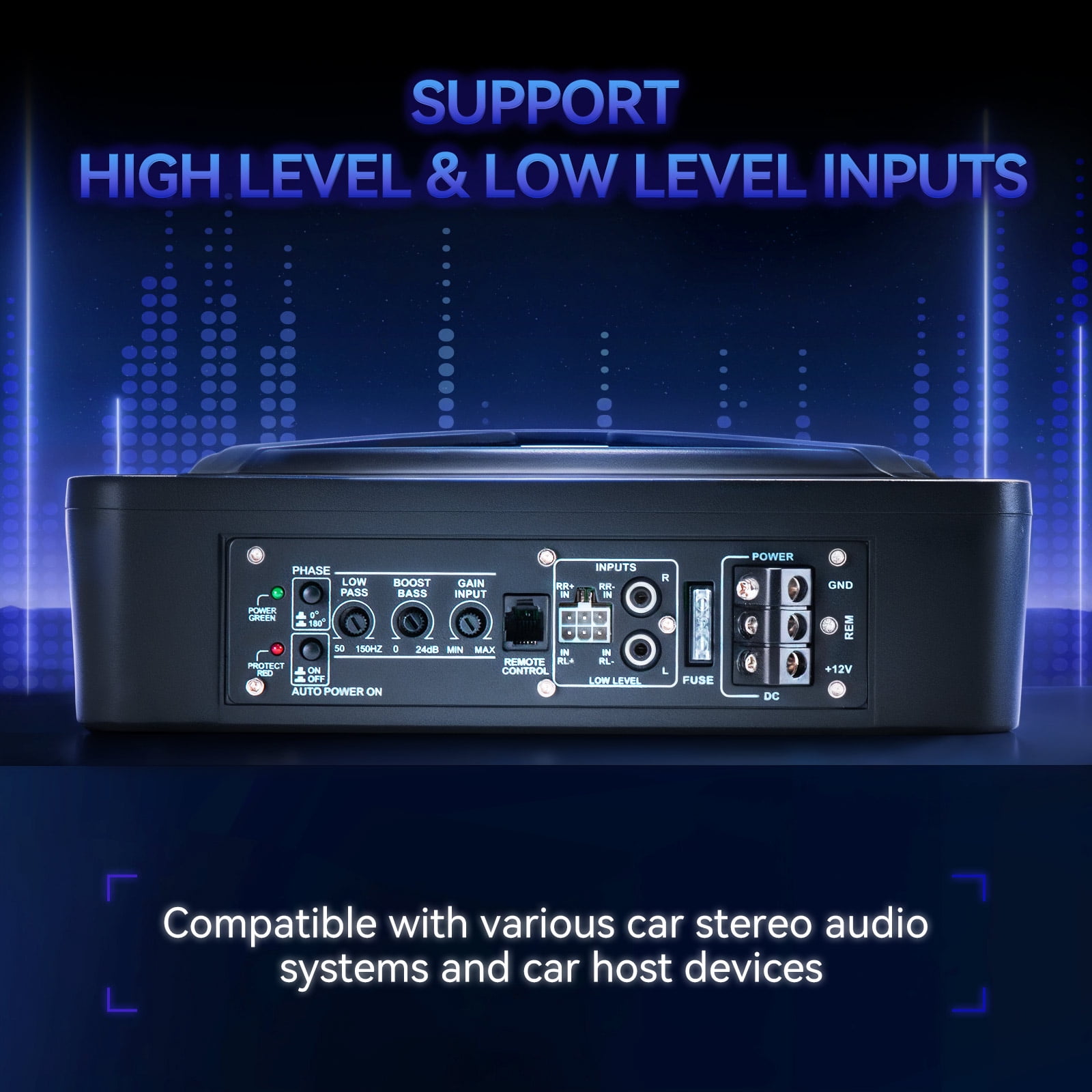 KROAK 800W Y-Shaped 10" Subwoofer Amplifier with Blue LED - Powerful Bass Booster for Car Audio Systems