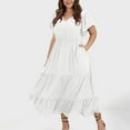 thumbnail image 2 of Nisorays Plus Size Dresses for Women A Line Maxi Dress Tiered Ruffled long Swing Dress with Pockets Elegant V Neck Flowy Long Dresses White 2XL, 2 of 6