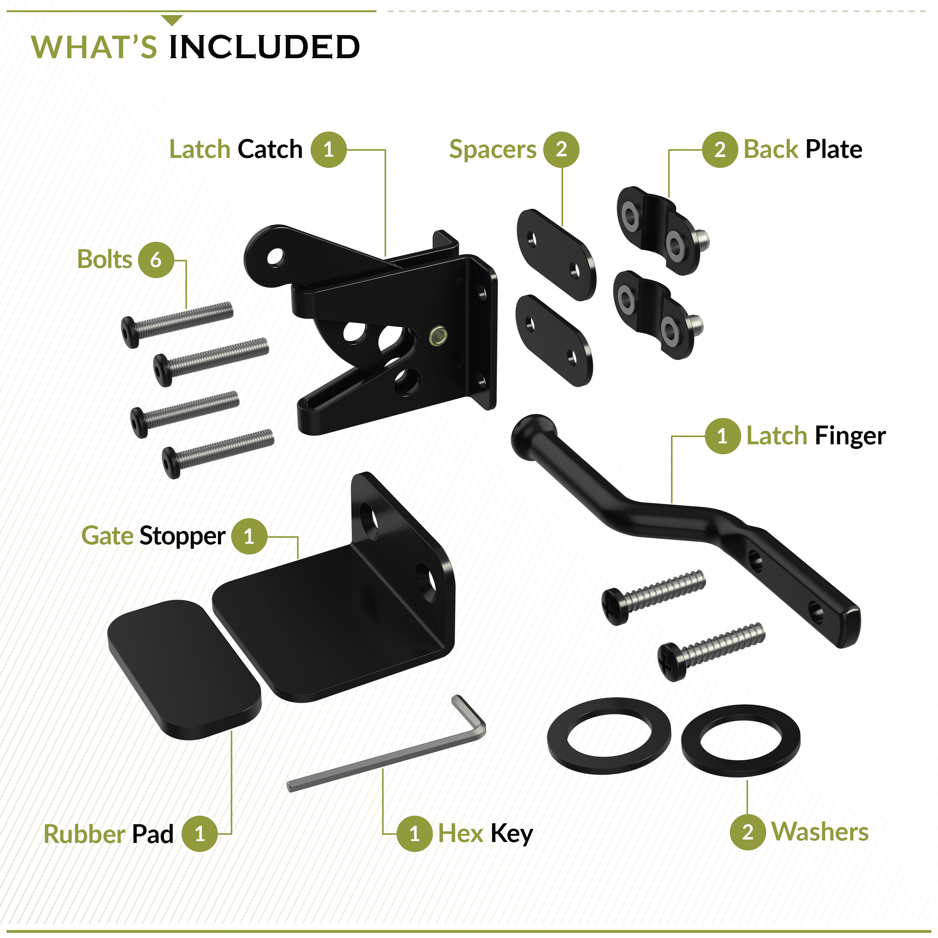 Gate Latch Hardware for the Newberry Wood Fence by Zippity Outdoor Products. The Newberry Fence is Designed So That Any Panel Can Be Converted to a Gate Using The Locking Latch Hardware Kit, ZPI19082