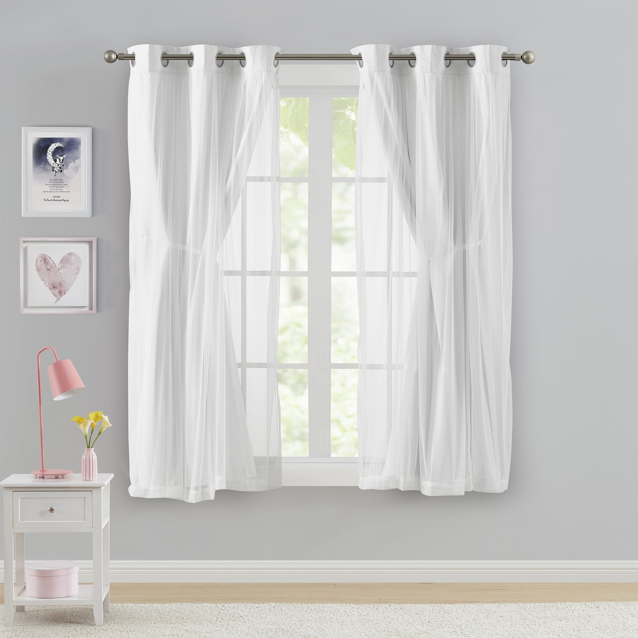 Your Zone Blackout Curtain Panel with Sheer Overlay, 1 Panel, White, 37" W x 63" L