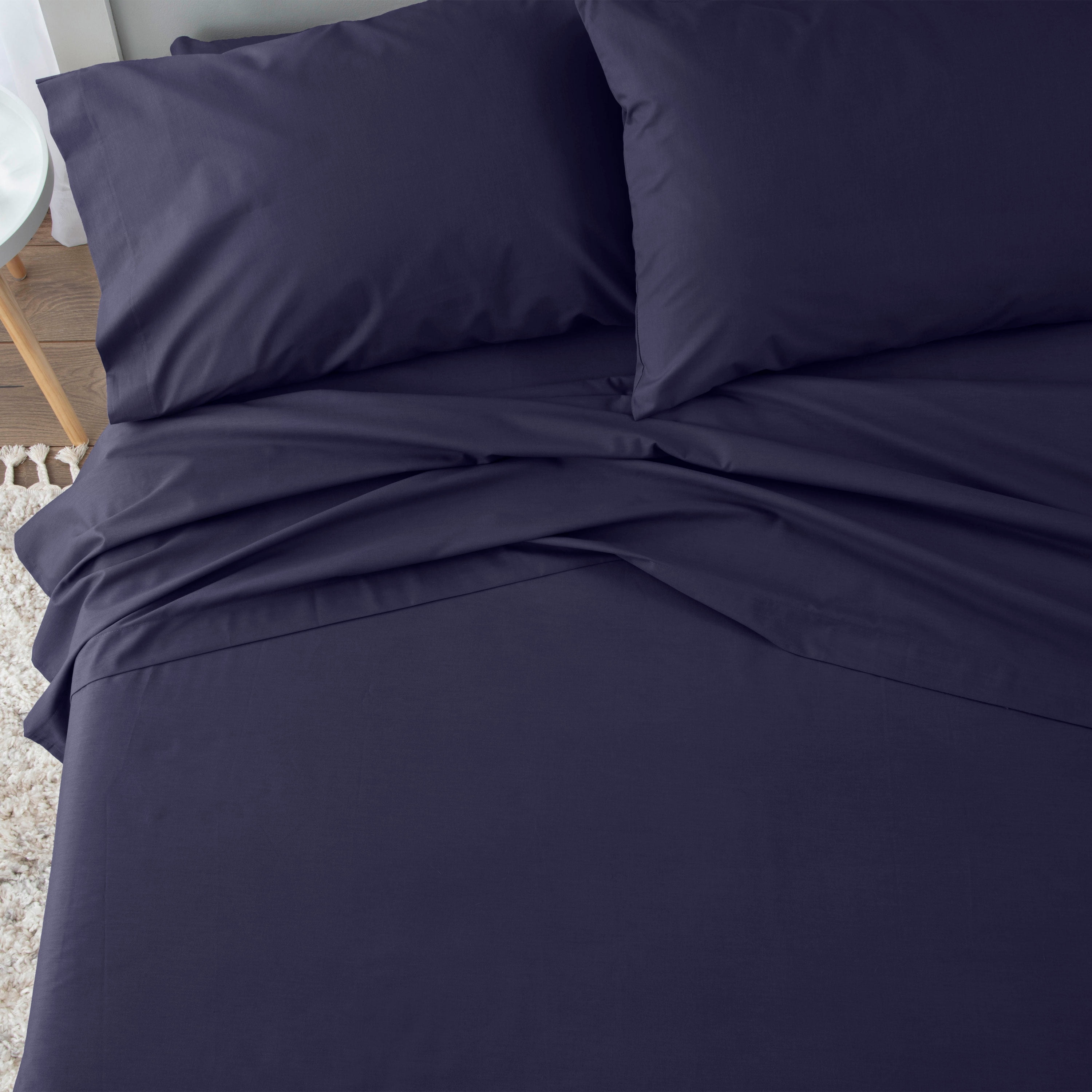 Soft Lightweight Brushed Cotton Blend Bed Sheet Set – 3-Piece Twin XL – Navy