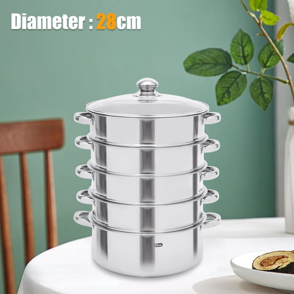 1*5-Tier Stainless Steel Steamer, Suitable for Steaming and Cooking Fish, Shrimp, Crab, Rice, Vegetables, Steamed Buns, Maximum Loading-bearing Capacity ( Each Tier): 15kg/33.06lbs