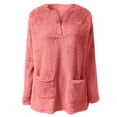 thumbnail image 4 of Besolor Womens Fuzzy Sherpa Fleece Sweaters Casual V Neck Sweatshirt Pullover Loose Cozy Winter Loungewear with Pockets, 4 of 5