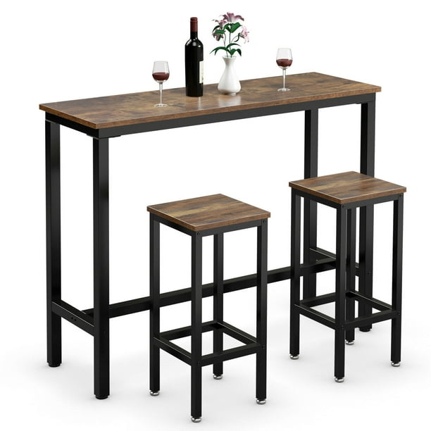 Gymax 3 Pieces Bar Table Counter Height, Rustic Counter High Dining Table