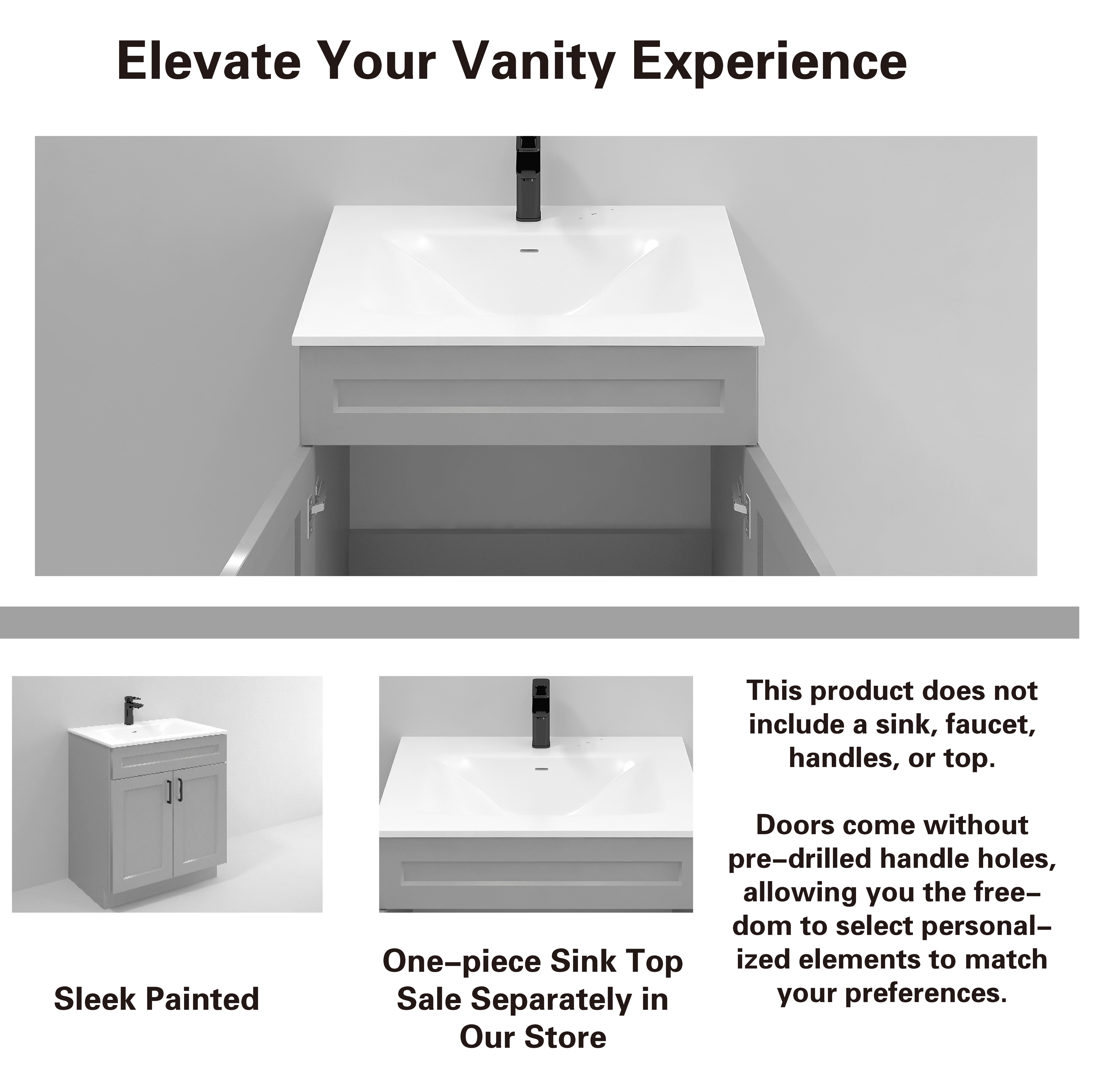Light Grey Shaker Sink Base Bathroom Vanity Ready-to-Assemble Cabinet 30" Width