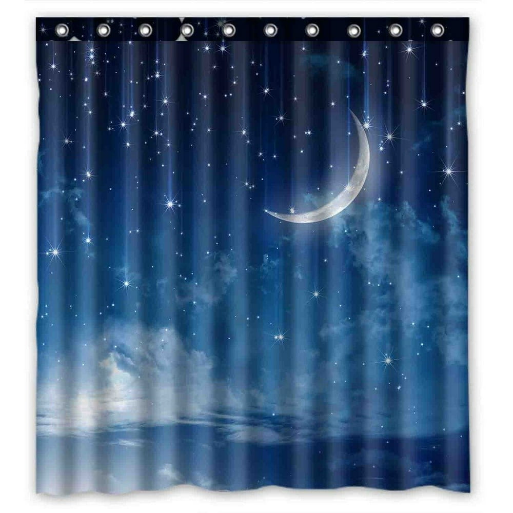 GCKG Moon Star In Blue Sky Beautiful Night Waterproof Polyester Shower