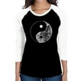 thumbnail image 1 of LA Pop Art Women's Raglan Baseball Word Art T-shirt - YIN YANG, 1 of 2