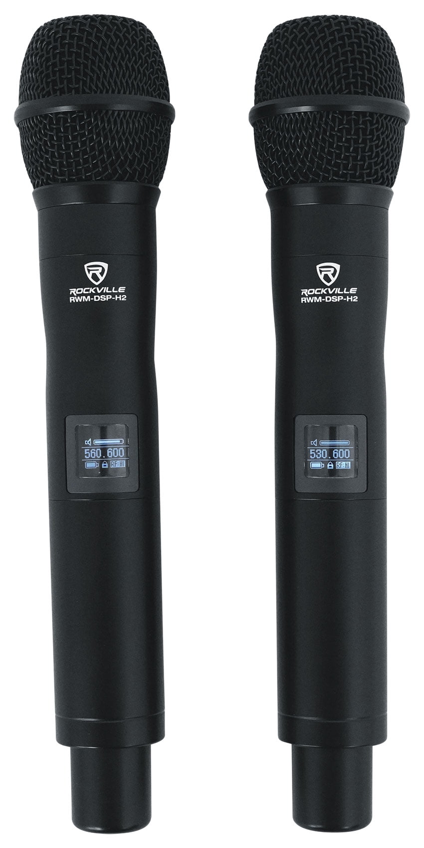 Rockville RWM-DSP-H2 Dual Handheld UHF Wireless Microphone System, DSP Control, Adjustable EQ, Delay, Feedback Filter, OLED Display, 200 Channels, 400-600 ft Range, Includes 2 Mics & Rack Mount