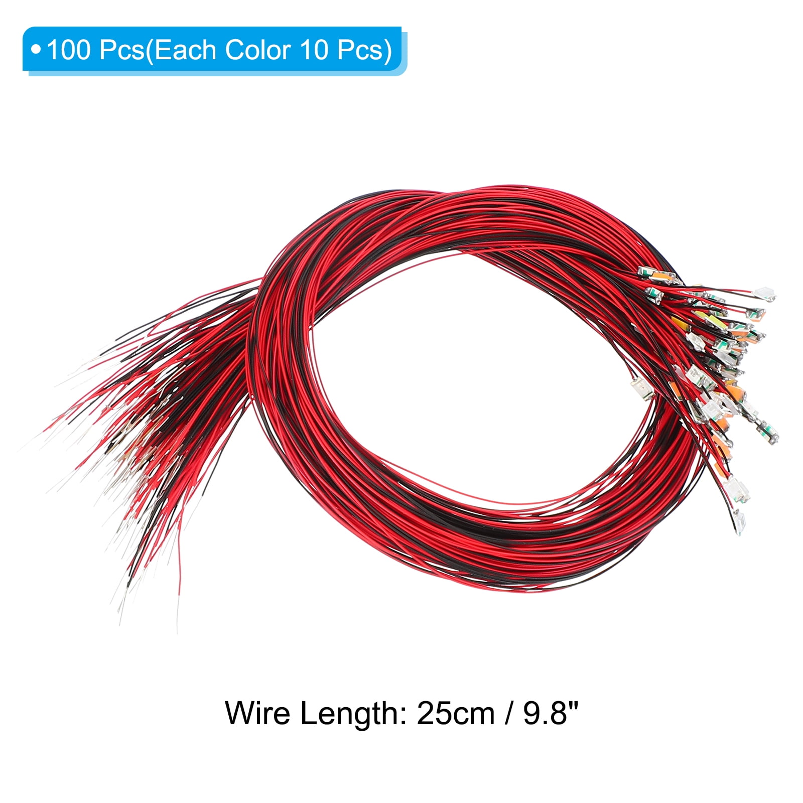 Uxcell 0805 Pre-Wired Micro LED Set, 100 Pcs Mini Light Emitting Diodes, 10 Colors