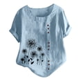 thumbnail image 1 of Women's Casual Blouses New Linen Short Sleeve Button with Round Neck Printed Tees for Ladies, 1 of 2