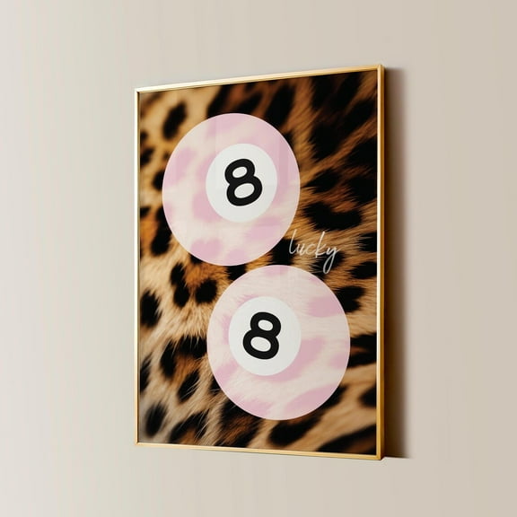 8 Ball Leopard Print, Retro Lucky Girl Poster, Funky Y2K Aesthetic Apartment Decor, Pink Vintage Pool Ball Watercolor Bedroom Wall Art Wall Art, Modern Wall Decor, 8x12 UNFRAMED