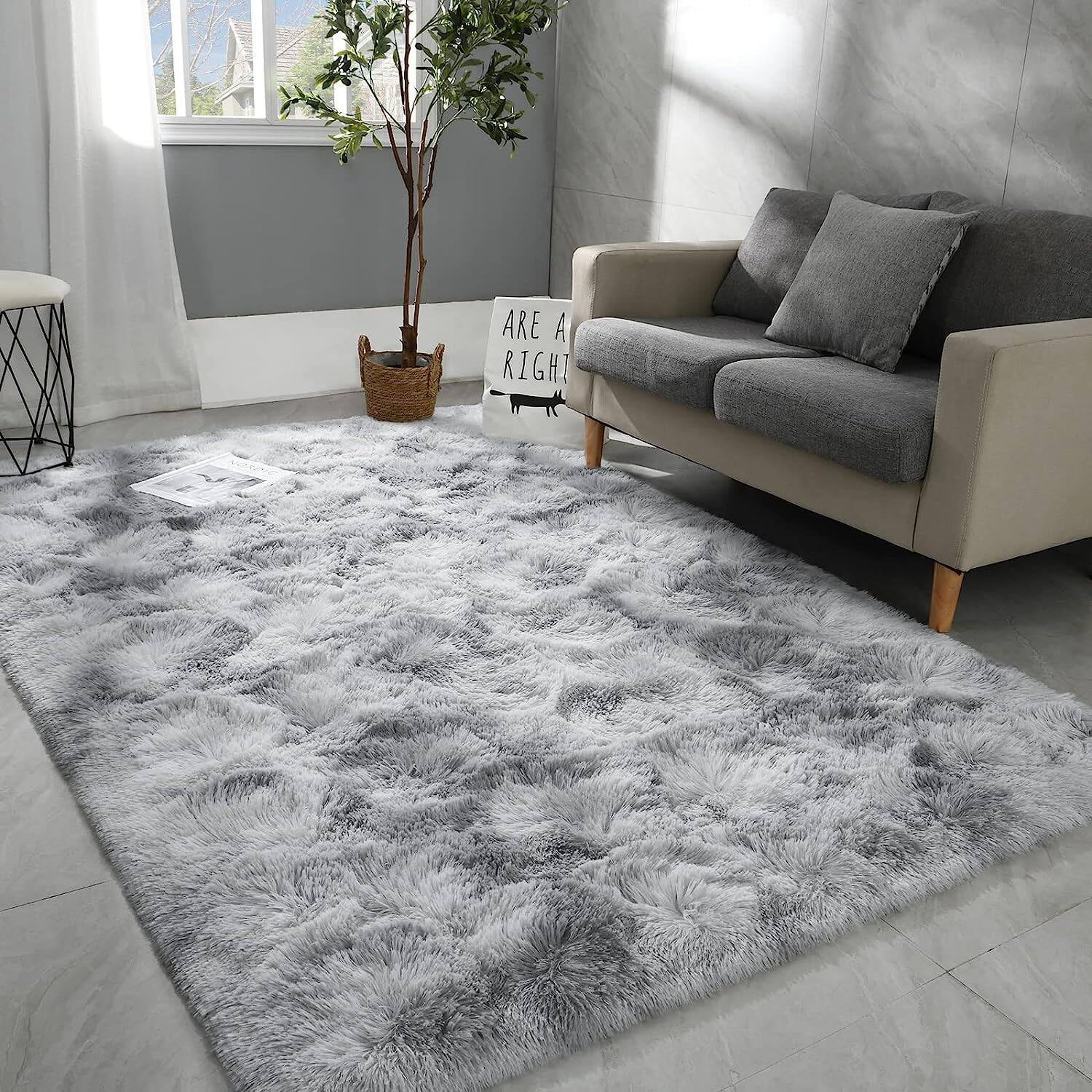 Oyajia Area Rugs Fluffy, Machine Washable Soft Furry Area Rugs, Rubber