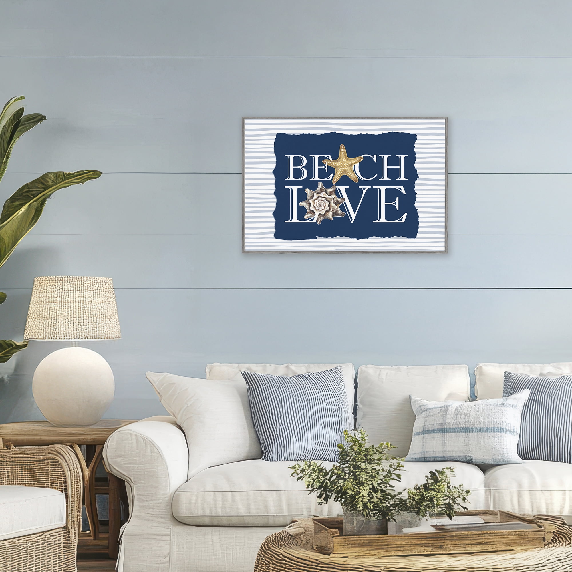 Stupell Industries Beach Love Seashells Gray Framed Giclee Art, design by Kim Allen