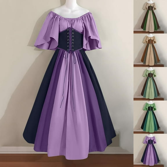 TARIENDY Renaissance Peasant Dresses for Women Plus Size Corset Dress Vintage Off the Shoulder Gown Dresses Lace Up Flutter Sleeve Medieval Dress