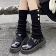 thumbnail image 2 of HNMKIU Japanese Gothic Knit Leg Warmers Winter Knee High Socks and Ankle Gaiters Black,One Size, 2 of 4