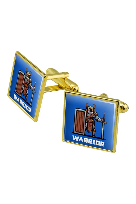 8-Bit Pixel Retro Warrior Knight Fighter Games RPG Square Cufflink Set - Silver or Gold