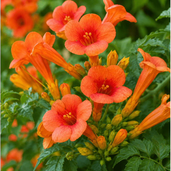 Set 4 Orange Trumpet Plants, Tecoma Stans Live Plant, Orange Flowering Plant, Garden Ornamental Plant, 4–6 Inch Tall