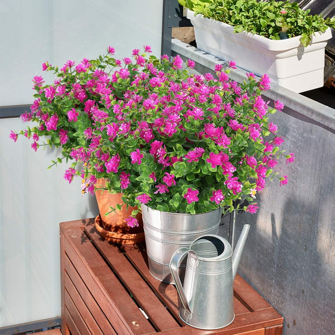 Morttic 8 Bundles Artificial Flowers, Fake Artificial Greenery UV Resistant No Fade Faux Plastic Plants for Wedding Bridle Bouquet Indoor Outdoor Home Garden Kitchen Office Table Vase(Fuchsia)