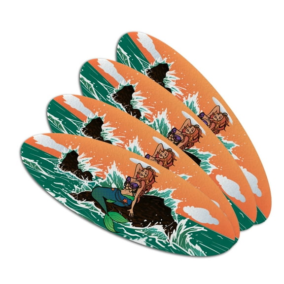 Sexy Mermaid On Rock Double-Sided Oval Nail File Emery Board Set 4 Pack