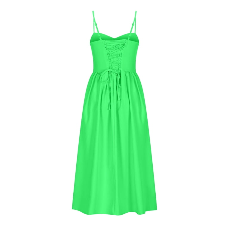 NXMZXB Corset Dress for Women Formal Spaghetti Strap Bustier Midi Dresses  Flowy Pleated Hem Low Cut Prom Sundress with Pockets Green L - Walmart.com