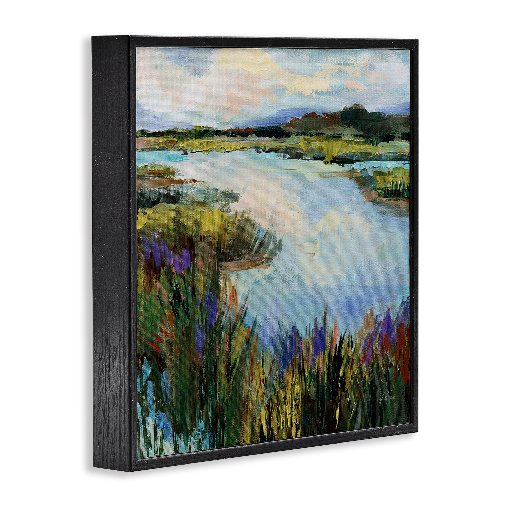 Stupell Industries Rural Stream Nature Landscape Painting Black Framed Art Print Wall Art, 17 x 17