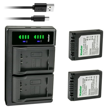Kastar 2-Pack CGA-S002 Battery and LTD2 USB Charger Compatible with Panasonic Lumix DMC-FZ1A-S  Lumix DMC-FZ1B  Lumix DMC-FZ1PP  Lumix DMC-FZ2  Lumix DMC-FZ2A-S  Lumix DMC-FZ2E  Lumix DMC-FZ2PP Camera