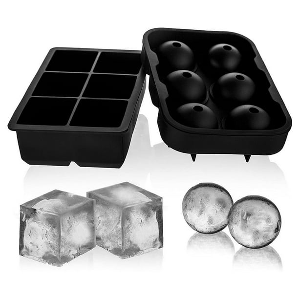 Molde combinado de silicona para bandejas de cubitos de hielo, juego de 2, máquina para hacer bolas de hielo con tapa y moldes cuadrados grandes, reutilizable y sin BPA Fokelyi HMHZ046