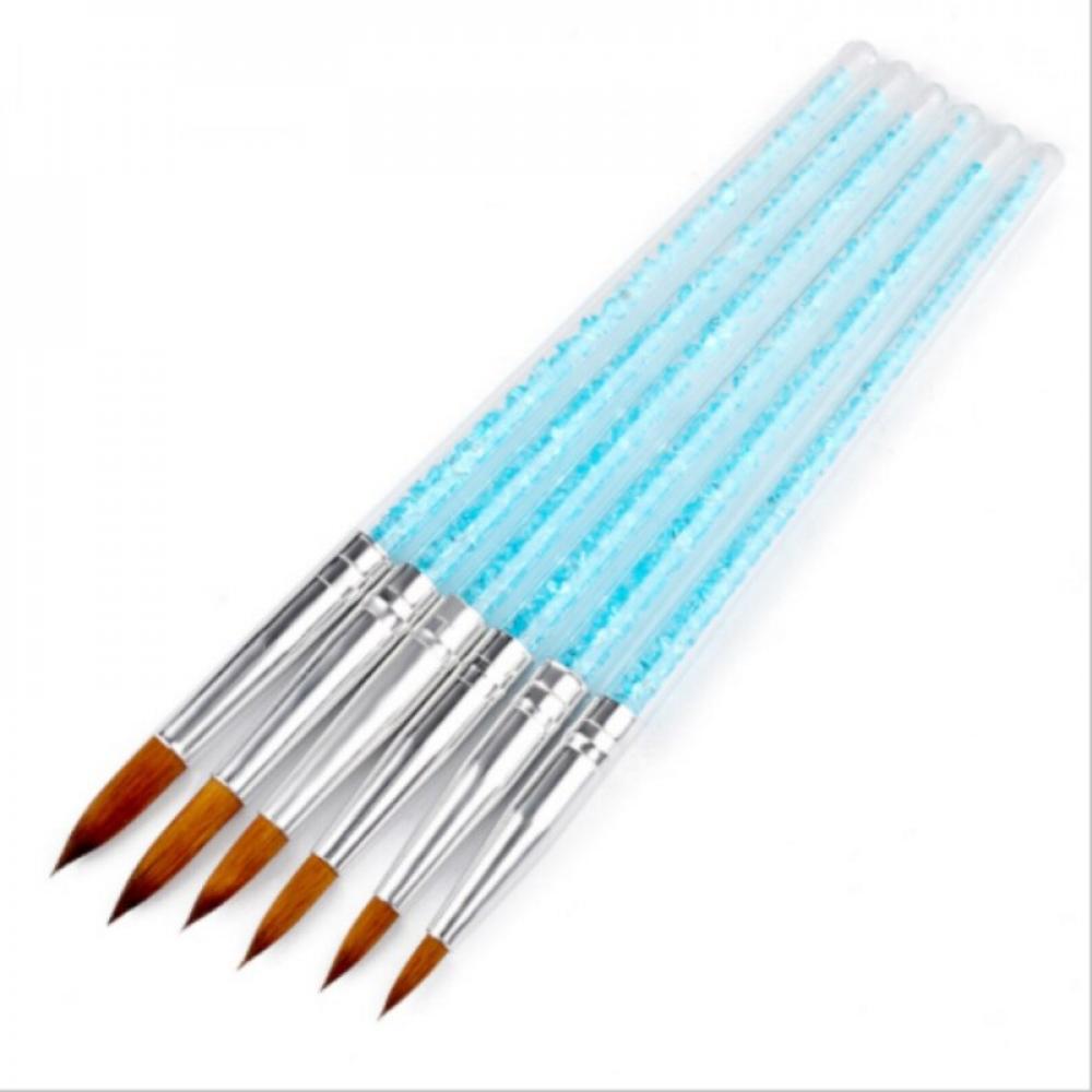 SweetCandy 6pcs/set Acrylic Nail Brush Pure 100% Kolinsky Sable Nail Brush Crimped Metal Round Handle Nail Tools