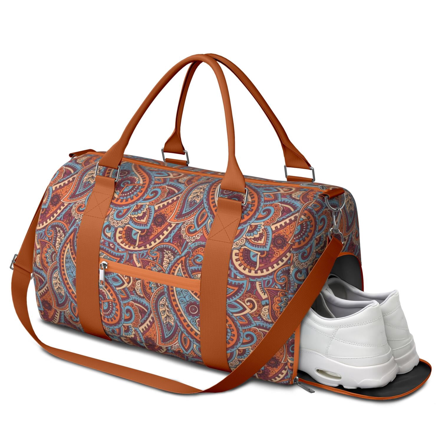 Boho Womens Gym Tote Duffle Bag with Wet Pocket & Shoe Compartment, Floral Checkered Travel Duffel Bag Overnight Weekender Hospital Tote Girls Workout Carry on Bag with Luggage Sleeve