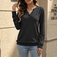 thumbnail image 5 of Tqcoqu Women's Solid Notch V Neck Long Sleeve Pullover Tops Ribbed Cuffs Hem Loose Casual Lightweight Sweatshirt For Fall,Black Women's S-XXL, 5 of 8