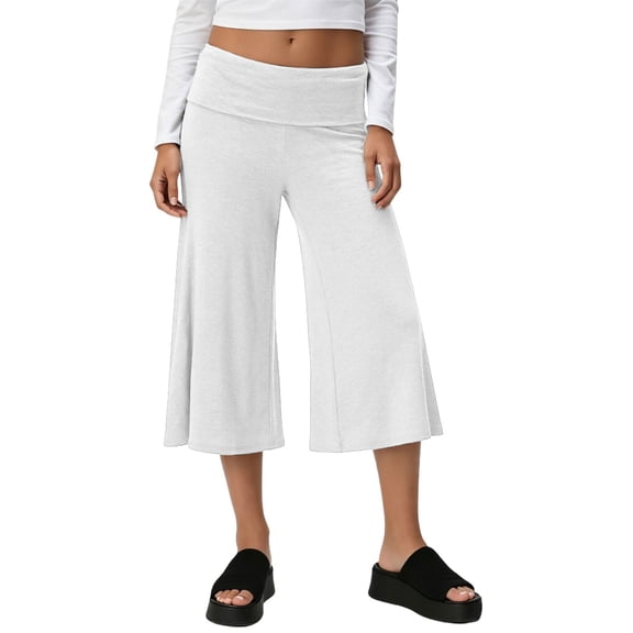 RUTAYY Women's Pants Casual High Waist Wide Leg Cropped Bottoms Solid Color Loose Fit Athletic Straight Leg Comfortable Stretchy Beach Vacation Trousers