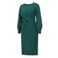 thumbnail image 4 of Vestido midi ajustado con cuello redondo, estilo sexy, traje diario informal para mujer Kuymtek Verde T L para Mujer, 4 of 9