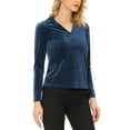 thumbnail image 4 of INSPIRE CHIC Women's V Neck Velvet Blouse Long Sleeve Ribbed Knit Solid Velvet Blouse Tops Blue XS, 4 of 5