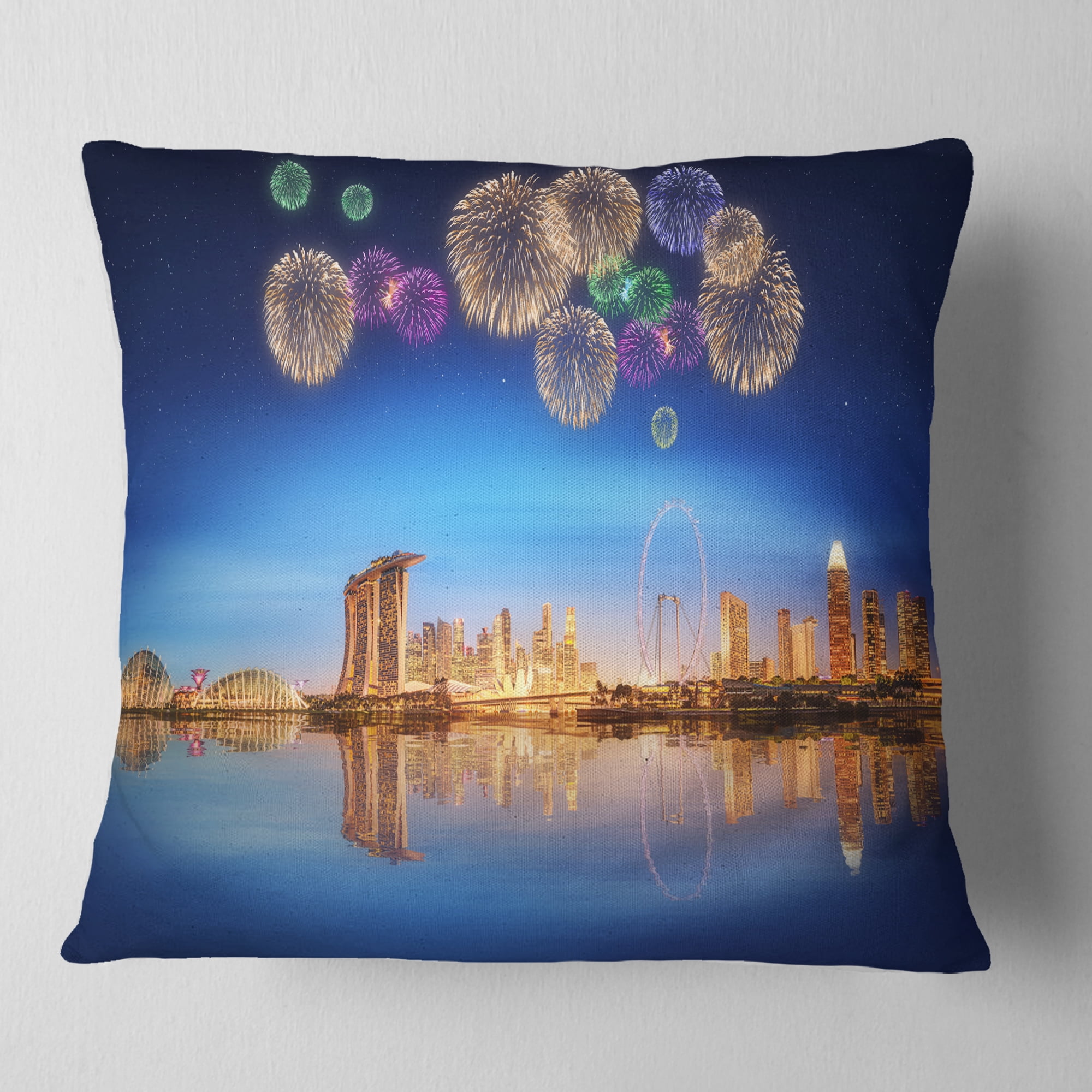 Designart Singapore Skyline - Cityscape Photography Throw Pillow - 16x16