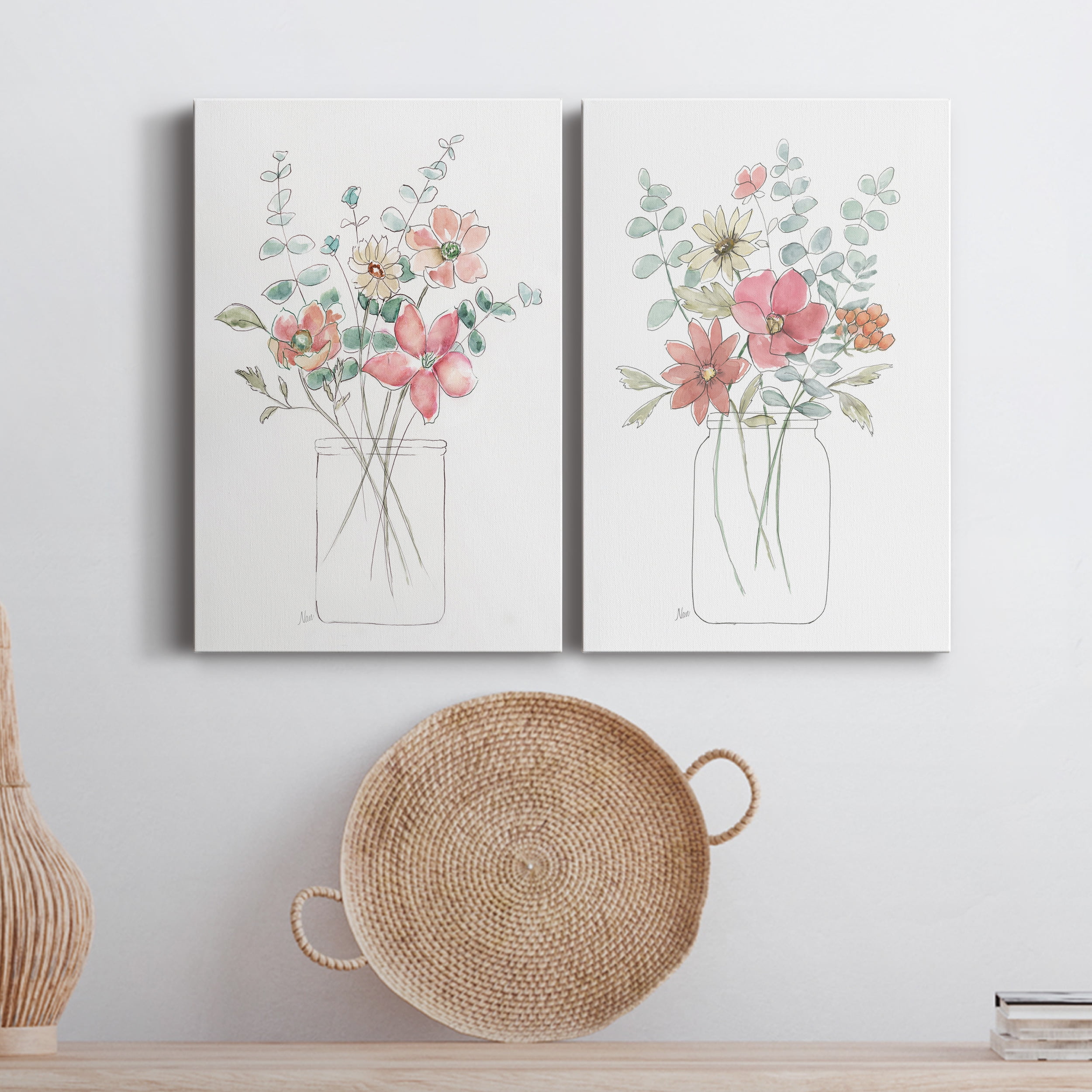 Whimsical Wildflowers I Premium Gallery Wrapped Canvas - Ready to Hang - Set of 2 - 32 x 48 Each