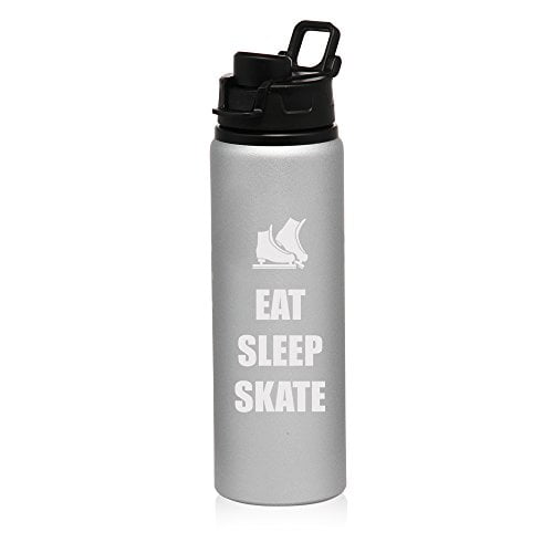 25 oz Aluminum Sports Water Travel Bottle Eat Sleep Skate Ice Skates (Silver) by