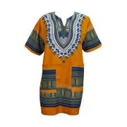 Mogul Women's Orange Dashiki African Shirt Ethnic Top Short Sleeve Casual Tunic Blouse Tops XL